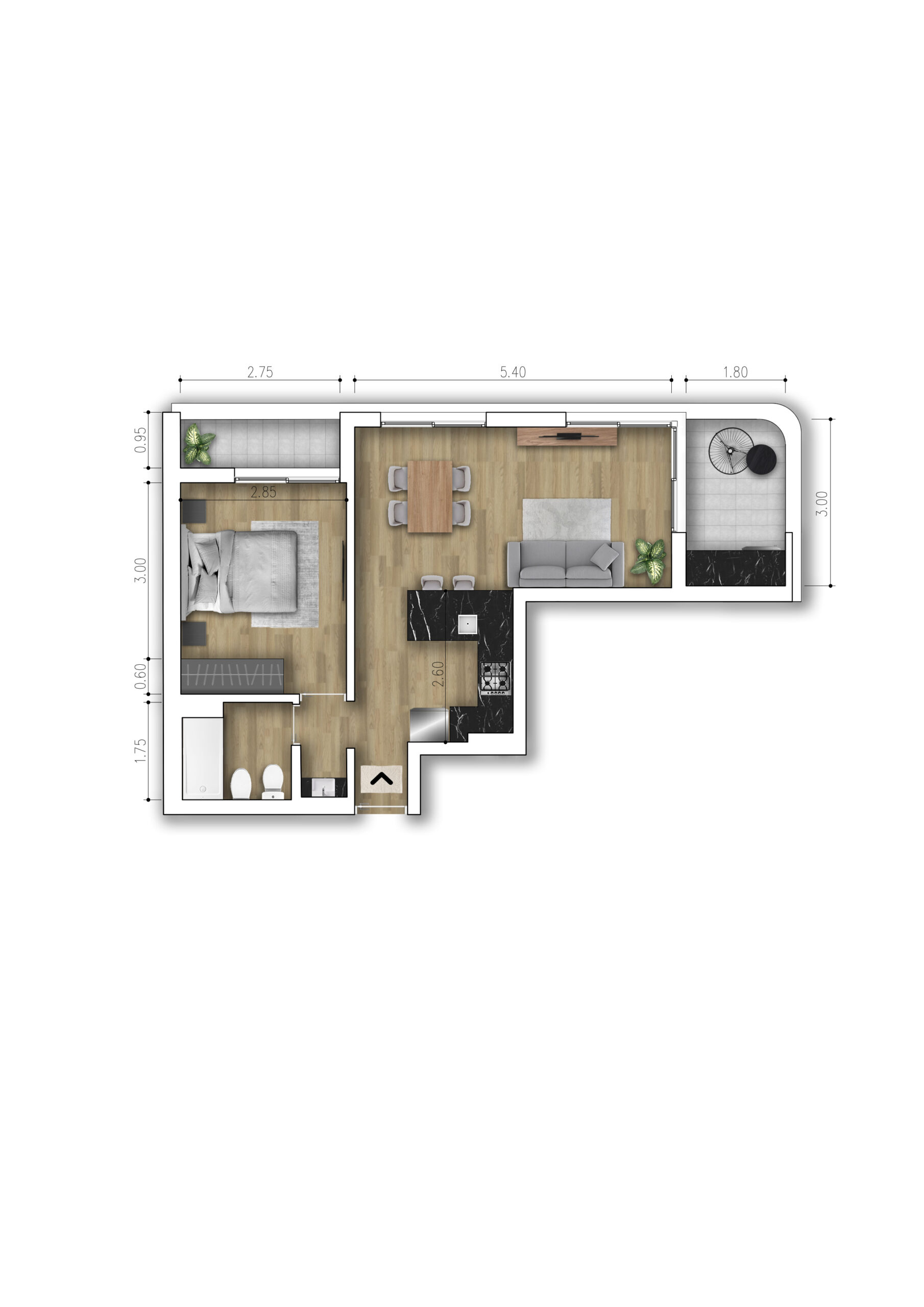 1 Dormitorio - Tipo 1D