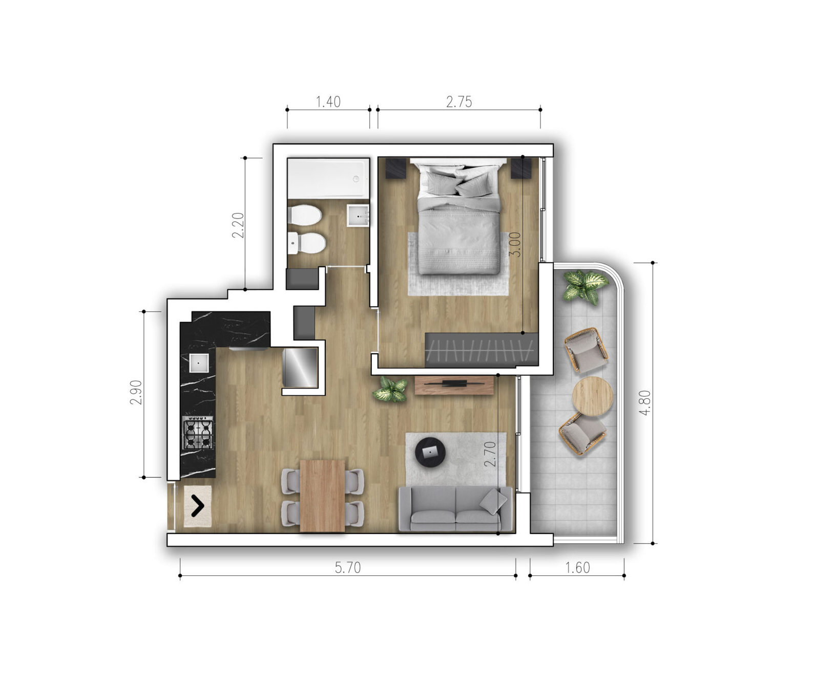 1 Dormitorio - Tipo 1C