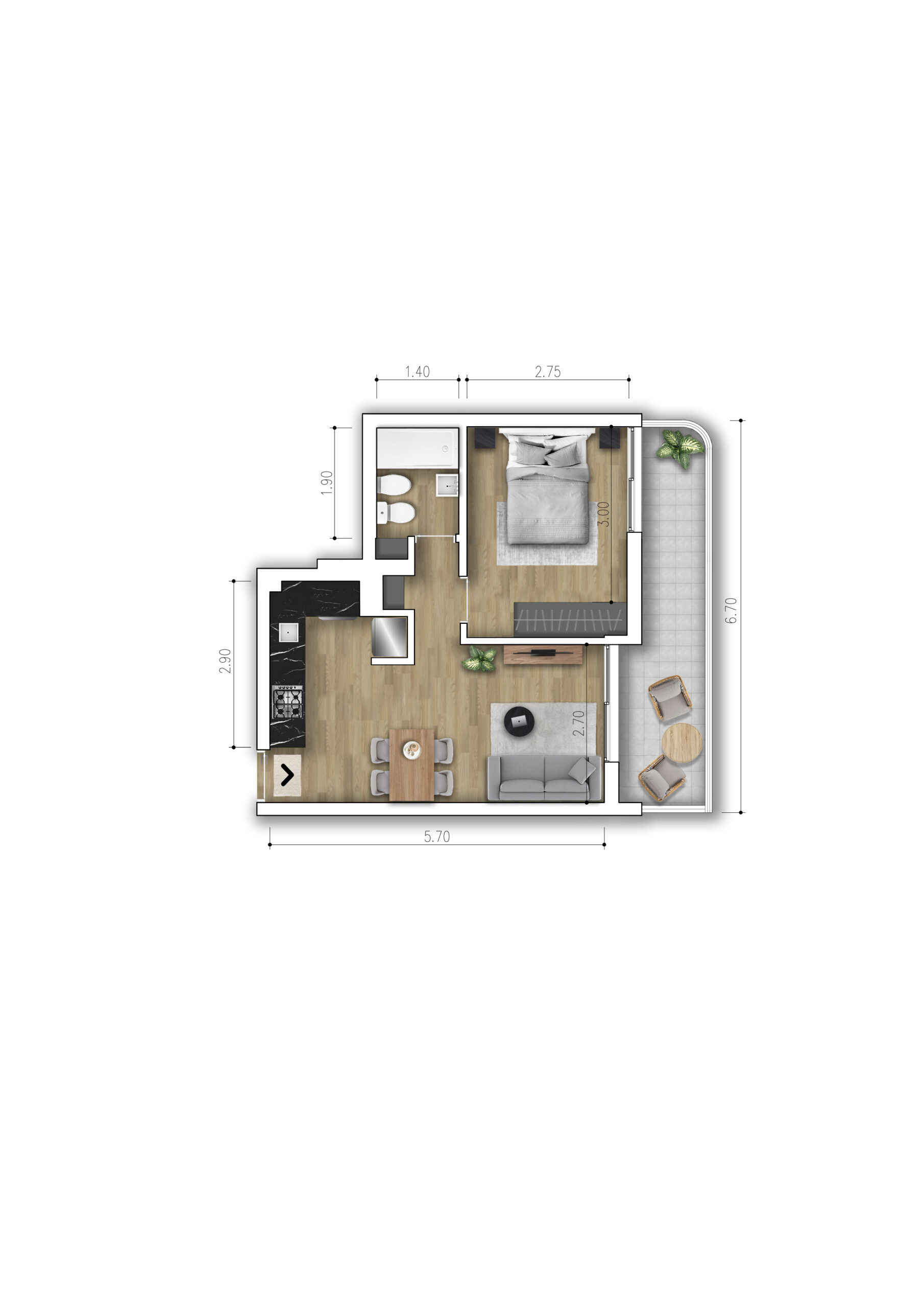 1 Dormitorio - Tipo 3C